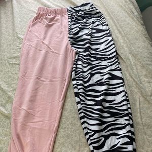 Half pink half zebra sweatpants